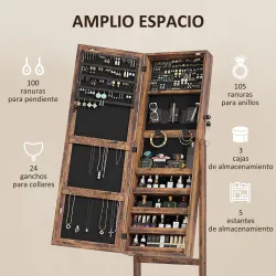 Espejo Joyero con Luces LED Inclinado en 3 Ángulos Cierre Magnético Cerradura con 2 Llaves Marrón Rústico - Ogal.Es