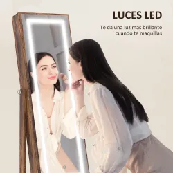 Espejo Joyero con Luces LED Inclinado en 3 Ángulos Cierre Magnético Cerradura con 2 Llaves Marrón Rústico - Ogal.Es