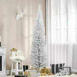 Árbol de Navidad Artificial Estrecho 210 cm con 499 Ramas y Base Desmontable Fácil de Montar Blanco - Ogal.Es