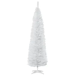Árbol de Navidad Artificial Estrecho 210 cm con 499 Ramas y Base Desmontable Fácil de Montar Blanco - Ogal.Es