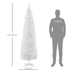 Árbol de Navidad Artificial Estrecho 210 cm con 499 Ramas y Base Desmontable Fácil de Montar Blanco - Ogal.Es