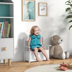 Banco Almacenaje para Niños con Respaldo Tapa Amortiguadora Carga 30 kg para Salas de Juego 68,5x34x58 cm Rosa y... - Ogal.Es