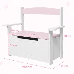 Banco Almacenaje para Niños con Respaldo Tapa Amortiguadora Carga 30 kg para Salas de Juego 68,5x34x58 cm Rosa y... - Ogal.Es