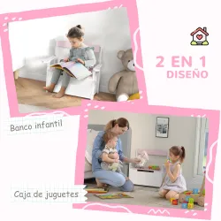 Banco Almacenaje para Niños con Respaldo Tapa Amortiguadora Carga 30 kg para Salas de Juego 68,5x34x58 cm Rosa y... - Ogal.Es