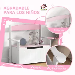 Banco Almacenaje para Niños con Respaldo Tapa Amortiguadora Carga 30 kg para Salas de Juego 68,5x34x58 cm Rosa y... - Ogal.Es