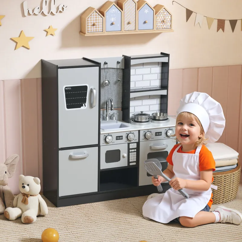 Cocina de Juguete de Madera con Sonido Accesorios de Acero Inoxidable para Niños a Partir de 3 Años Marrón Oscuro - Ogal.Es