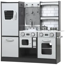 Cocina de Juguete de Madera con Sonido Accesorios de Acero Inoxidable para Niños a Partir de 3 Años Marrón Oscuro - Ogal.Es