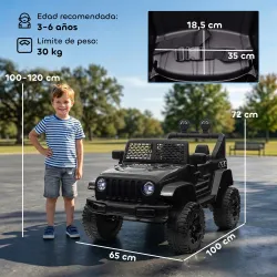Coche Eléctrico para Niños de +3 Años Vehículo Todoterreno de Batería 12V con Control Remoto 100x65x72 cm Negro - Ogal.Es