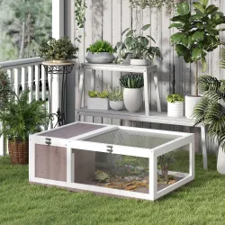 Casa para Tortugas de Madera con Techo de Malla y Paneles Laterales Transparentes Extraíbles 91x60,5x32 cm Marró... - Ogal.Es