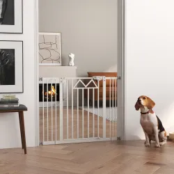 Barrera para Perros Extensible con Cierre Automático y Sistema de Doble Bloqueo 74-100x76 cm Blanco - Ogal.Es