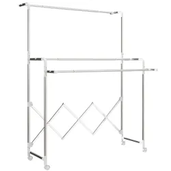 Tendedero Plegable de 3 Niveles Tendedero de Acero Inoxidable con 3 Barras Ajustables y Extensibles 4 Ruedas Plata - Ogal.Es