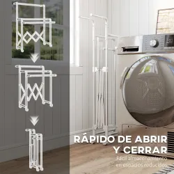 Tendedero Plegable de 3 Niveles Tendedero de Acero Inoxidable con 3 Barras Ajustables y Extensibles 4 Ruedas Plata - Ogal.Es