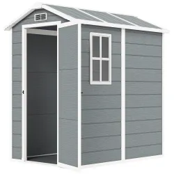 Cobertizo de Jardín Exterior 2,1 m² 131x186x198 cm Caseta de Jardín con Suelo Ventana y Puerta con Cerradura Gris - Ogal.Es