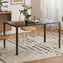 Mesa de Comedor de Cristal Rectangular para 6 Personas con Patas de Metal para Cocina Salón 140x80x75 cm Negro - Ogal.Es