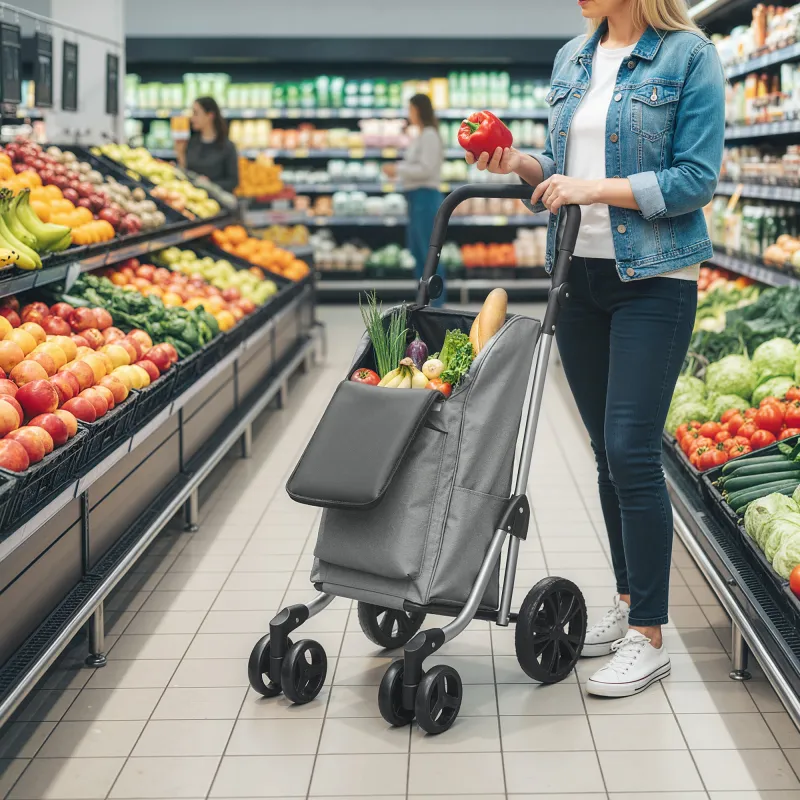 Carrito de Compra Plegable de 46 L Carro 3 en 1 con 6 Ruedas Bolsa Térmica y Asa Ajustable 44x58x100 cm Gris - Ogal.Es