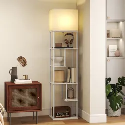 Lámpara de Pie con Estantes Temperaturas de Color Ajustable 3000K-6500K Control Remoto Bombilla E27 Blanco - Ogal.Es