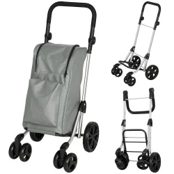 Carrito de Compra Plegable de 46 L Carro 3 en 1 con 6 Ruedas Bolsa Térmica y Asa Ajustable 44x58x100 cm Gris - Ogal.Es