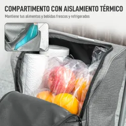 Carrito de Compra Plegable de 46 L Carro 3 en 1 con 6 Ruedas Bolsa Térmica y Asa Ajustable 44x58x100 cm Gris - Ogal.Es
