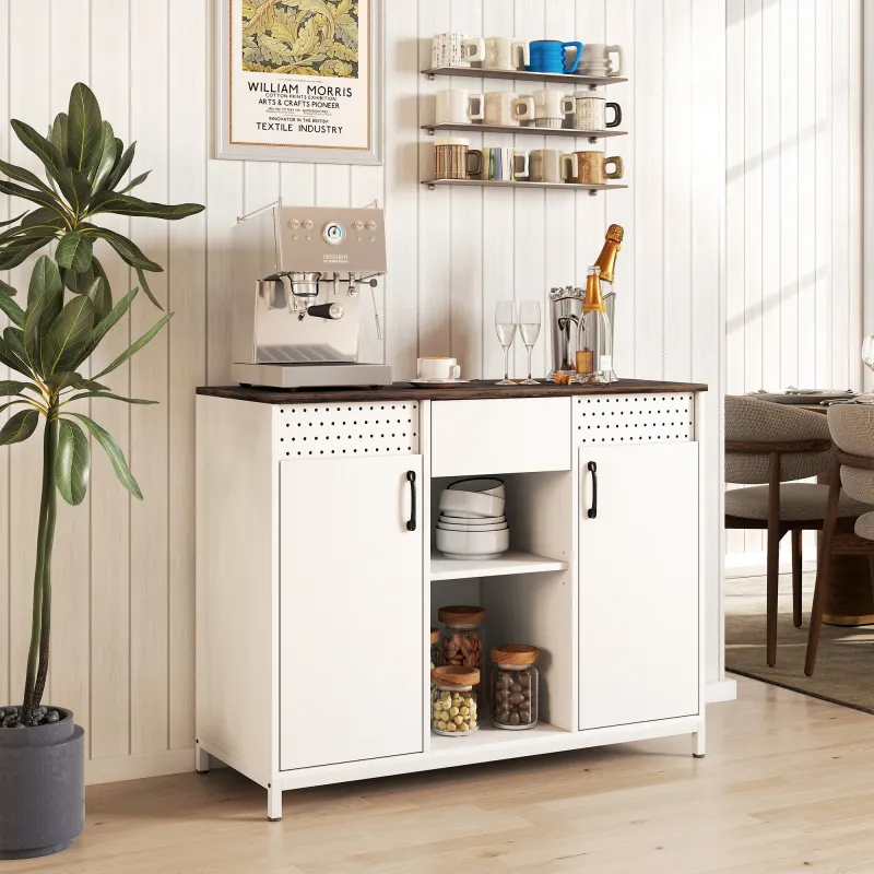 Aparador para Salón con 2 Puertas con Orificios Cajón Compartimentos Abiertos Estantes Ajustables 100x40x80 cm B... - Ogal.Es