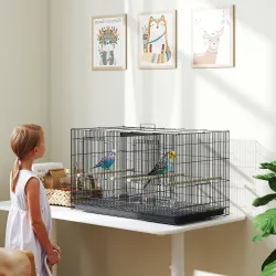 Jaula para Pájaros con Divisor 4 Comederos 4 Perchas Bandeja Extraíble para Loros Canarios Periquitos 76x46x46 c... - Ogal.Es