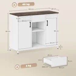 Aparador para Salón con 2 Puertas con Orificios Cajón Compartimentos Abiertos Estantes Ajustables 100x40x80 cm B... - Ogal.Es