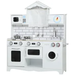 Cocina de Juguete de Madera con Sonido y Cortinas Accesorios de Acero Inoxidable para Niños a Partir de 3 Años B... - Ogal.Es
