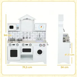 Cocina de Juguete de Madera con Sonido y Cortinas Accesorios de Acero Inoxidable para Niños a Partir de 3 Años B... - Ogal.Es