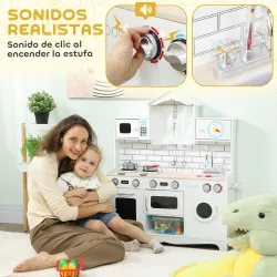 Cocina de Juguete de Madera con Sonido y Cortinas Accesorios de Acero Inoxidable para Niños a Partir de 3 Años B... - Ogal.Es