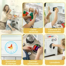 Cocina de Juguete de Madera con Sonido y Cortinas Accesorios de Acero Inoxidable para Niños a Partir de 3 Años B... - Ogal.Es