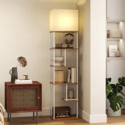 Lámpara de Pie con Estantes Temperaturas de Color Ajustable 3000K-6500K Control Remoto Bombilla E27 Natural - Ogal.Es