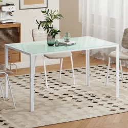 Mesa de Comedor de Cristal Rectangular para 6 Personas con Patas de Metal para Cocina Salón 140x80x75 cm Blanco - Ogal.Es