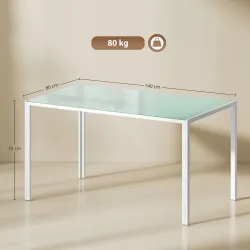 Mesa de Comedor de Cristal Rectangular para 6 Personas con Patas de Metal para Cocina Salón 140x80x75 cm Blanco - Ogal.Es