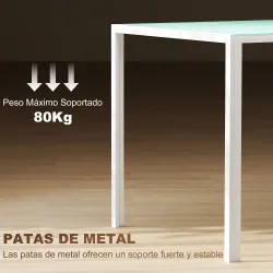 Mesa de Comedor de Cristal Rectangular para 6 Personas con Patas de Metal para Cocina Salón 140x80x75 cm Blanco - Ogal.Es