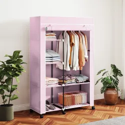 Armario de Tela con Ruedas Ropero Portátil con 6 Estantes y 1 Barra de Colgar para Dormitorio 103x43x166,5cm Rosa - Ogal.Es