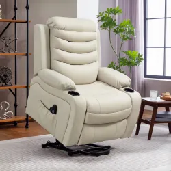 Sillón Relax Reclinable Eléctrico Levanta Personas con Masaje Vibratorio y Calor Puerto USB Control Remoto Crema - Ogal.Es