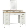 Tocador de Maquillaje con Luces LED de 3 Colores Espejo Tocador con 10 Cajones de Tela Patas de Acero Natural - Ogal.Es