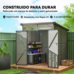 Caseta de Jardín Exterior 190x191x215 cm con Puerta Corredera Ventana y Ventilación para Almacenar Herramientas ... - Ogal.Es