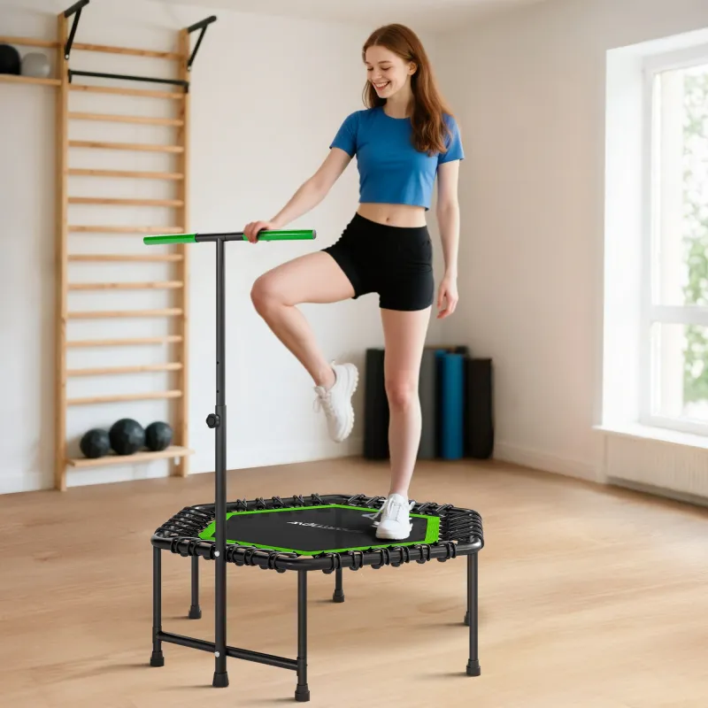 Trampolín de Fitness 114x114x132 cm con Mango Ajustable de 3 Niveles y Marco de Acero Verde y Negro - Ogal.Es