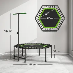 Trampolín de Fitness 114x114x132 cm con Mango Ajustable de 3 Niveles y Marco de Acero Verde y Negro - Ogal.Es
