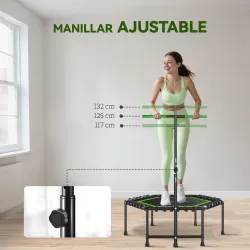 Trampolín de Fitness 114x114x132 cm con Mango Ajustable de 3 Niveles y Marco de Acero Verde y Negro - Ogal.Es