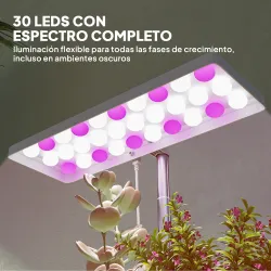 Luz de Crecimiento de Espectro Completo 30 LED Ajustable en Altura con Temporizador Automático 5 de Brillo y 3 C... - Ogal.Es