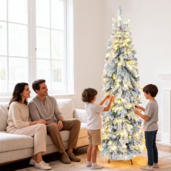Árbol de Navidad Estrecho 180 cm con Luces LED Bicolores 11 Modos de Iluminación Temporizador 540 Ramas Verde - Ogal.Es