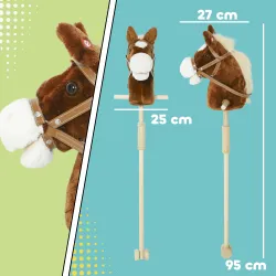 Cabeza de Caballo con Palo de Madera Sonidos y Ruedas Caballo de Juguete 95 cm de Altura Marrón - Ogal.Es