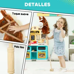 Cabeza de Caballo con Palo de Madera Sonidos y Ruedas Caballo de Juguete 95 cm de Altura Marrón - Ogal.Es