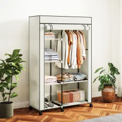 Armario de Tela con Ruedas Ropero Portátil con 6 Estantes y 1 Barra de Colgar para Dormitorio 103x43x162,5cm Crema - Ogal.Es