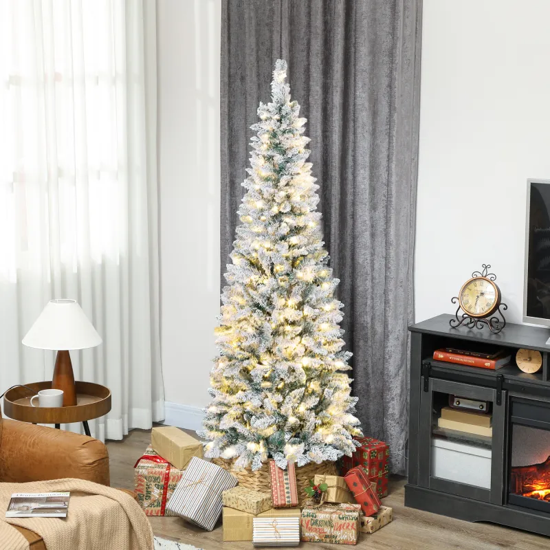 Árbol de Navidad Estrecho 180 cm con Luces LED Bicolores 11 Modos de Iluminación 479 Ramas Verde - Ogal.Es