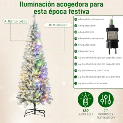 Árbol de Navidad Estrecho 180 cm con Luces LED Bicolores 11 Modos de Iluminación 479 Ramas Verde - Ogal.Es