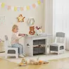 Mesa Infantil con 2 Sillas con 6 Cajones de Tela Diseño Estrellas para Niños y Niñas de 3-8 Años Gris Claro - Ogal.Es