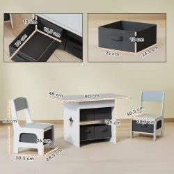 Mesa Infantil con 2 Sillas con 6 Cajones de Tela Diseño Estrellas para Niños y Niñas de 3-8 Años Gris Claro - Ogal.Es
