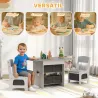 Mesa Infantil con 2 Sillas con 6 Cajones de Tela Diseño Estrellas para Niños y Niñas de 3-8 Años Gris Claro - Ogal.Es